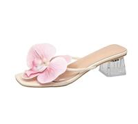 Tongs à talon bloc - Fleurs - Talon transparent - Standard | Chaussures d'été pour femme - Chaussures de plage - Pour la vie quotidienne, les voyages, les fêtes - Transparent - Talon