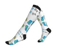 Tongs Calligraphie Chaussures de plage Imprimées Chaussettes de compression 15-20 mmhg Chaussettes de circulation de l'humidité Chaussettes longues athlétiques, 3 noir, Taille unique