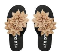 Tongs Chaussons Femme Grande Taille Fleurs Pantoufles Semelle Antidérapants Légères Confortable Chaussons À Bout Ouvert Vacances Plage Flip-flops Slippers (Khaki, 42)