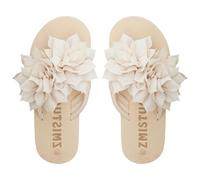 Tongs Chaussons Femme Grande Taille Fleurs Pantoufles Semelle Antidérapants Légères Confortable Chaussons À Bout Ouvert Vacances Plage Flip-flops Slippers (Beige, 39)
