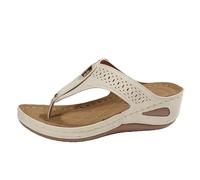 Tongs compensées avec découpes en métal pour femme, style bohème, chaussures décontractées pour l'été, les voyages, beige, 40.5 EU