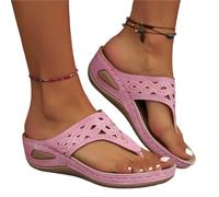 Tongs compensées for femmes, sandales orthopédiques à clip, soutien de la voûte plantaire, en cuir, antidérapantes, souples(Pink,41)