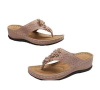 Tongs compensées pour femme - Sandales orthopédiques pour fasciite plantaire - Sandales à bout ouvert - Soutien de la voûte plantaire - Chaussures décontractées confortables et légères, rose, 38.5 EU