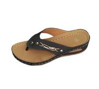 Tongs confortables pour femme, pantoufles d'été élégantes et confortables, perméables à l'air, en liège, semelle épaisse, résistantes à l'abrasion, sandales compensées avec strass, Noir , 40 EU