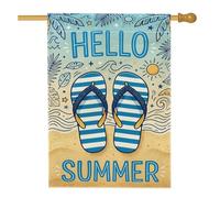 Tongs de maison, drapeau d'été tropical, vagues de soleil d'été bleu double face en toile de jute pour porche, extérieur, terrasse, cour, pelouse, entrée, balcon, 71,1 x 101,6 cm