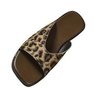 Tongs de plage en cuir pour femme - Bout ouvert - Sandales confortables à lanières pour l'été - Chaussures orthopédiques légères avec tapis de yoga - Pantoufles épaisses, camouflage, 37 1/3 EU