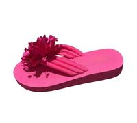 Tongs de plage plates pour femme - Pantoufles légères à bout ouvert avec applique florale - Respirantes - Coupe large - Doux et confortable - Pour les vacances d'été, rose vif, 39 EU
