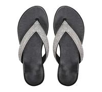 Tongs de plage pour femme - Bout rond - Tongs plates - Tongs tendance - Chaussures de loisirs - Chaussures de plage - Sandales de plage - Sandales respirantes - Antidérapantes, Noir , 38 EU