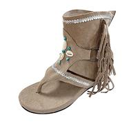 Tongs de plage pour femme - En cuir - Ouvertes - Mode antique - Sandales romaines - Belles sandales à pompons - Antidérapantes - Pour l'été - Légères - Pour l'extérieur, kaki, 40 EU