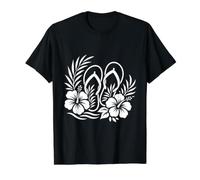 Tongs d'été à Fleurs d'hibiscus Tropicales Blanches Florales T-Shirt Graphique avec Valeur