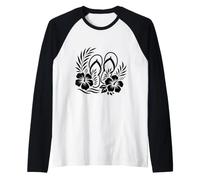 Tongs d'été avec Fleurs d'hibiscus et Fleurs Tropicales Manche Raglan