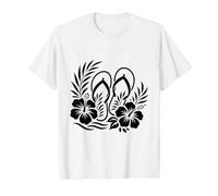 Tongs d'été avec Fleurs d'hibiscus et Fleurs Tropicales T-Shirt Graphique avec Valeur, Homme, Blanc, S