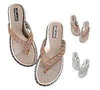 Tongs d'été confortables pour femme Sandales orthopédiques habillées à bout ouvert Sandales plates antidérapantes flexibles pour fête plage Chaussures plateforme de sport trekking, or, 38 EU
