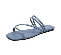 Tongs d'été plates à bout carré pour femme - Couleur unie, bleu, 38 EU