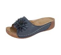 Tongs élégantes et tendance pour femme - Sandales d'été vintage avec talon compensé - Confortables - Légères - Antidérapantes - Sandales compensées - Pour les loisirs - Respirantes, bleu, 37 EU
