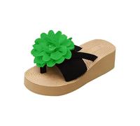 Tongs élégantes pour femme - Chaussons de plage épais - Pantoufles creuses décontractées - Sandales à fond épais pour l'intérieur et l'extérieur - Vacances d'été, Vert, 37 EU