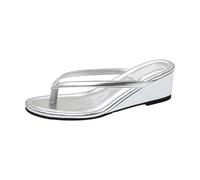 Tongs en cuir pour femme - Sandales orthopédiques compensées à bout ouvert - Pantoufles avec séparateur d'orteils - Couleur unie - Respirantes - Sandales antidérapantes - Sandales d'extérieur, argenté