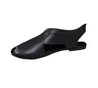 Tongs en tissu avec tige d'orteil à l'extérieur portant bout ouvert tête carrée drags froides chaussures pour femmes tissu denim coréen talons hauts sandales plates noires, Noir , 37 EU