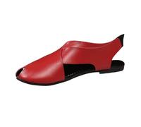 Tongs en tissu avec tige d'orteil à l'extérieur portant bout ouvert tête carrée drags froides chaussures pour femmes tissu denim coréen talons hauts sandales plates noires, Rouge, 38.5 EU