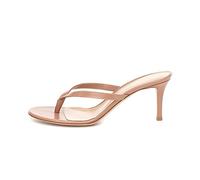 Tongs Escarpin Talon Aiguille d'Été Femme, MWOOOK-2216 Sexy Femmes Bout Rond T-Sangle Tongs Sandales Été Pantoufles Club Soiree,Marron,40 EU