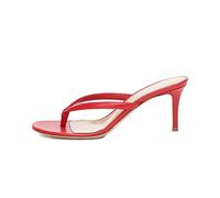 Tongs Escarpin Talon Aiguille d'Été Femme, MWOOOK-2216 Sexy Femmes Bout Rond T-Sangle Tongs Sandales Été Pantoufles Club Soiree,Rouge,43 EU
