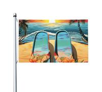 Tongs et drapeau de scène de plage tropicale 0,9 x 1,5 m pour intérieur et extérieur, printemps, été, automne, hiver, drapeau de jardin avec œillets double face pour décorations de cour