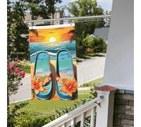 Tongs et drapeau de scène de plage tropicale 61 x 91 cm pour extérieur et intérieur - Pour le printemps, l'été, l'automne, l'hiver - Drapeaux de jardin avec œillets verticaux double face - Bannière
