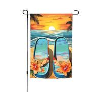 Tongs et scène de plage tropicale, drapeau de jardin 30,5 x 45,7 cm, printemps, été, automne, hiver, drapeaux saisonniers double face, bannière de vacances pour extérieur et intérieur, drapeau de cour