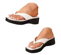 Tongs Femme À Semelle Épaisse Chic Pantoufle Confortable Sandale Soutien Voûte Plantaire Tongue Tendance Et Chic Légères Mules Simple Extérieur Chaussure pour Piscine Vacances Maison (White, 41)