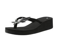 Tongs Femme Élégant Maison D'été Confortable Signées Plantaire De Mer Séchage Rapide Caoutchouc Eva Léger Plate-forme Flip Flop Antidérapant Plage Talon compensé Ouvert Sandales, Lct004 Noir, 42 EU