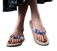 Tongs Femme été Tissu Fleur Imprimée Mousse de Yoga Plates Coussined Sandales Plage et Piscine Chaussures Confortable Plat Pantoufles Clip Toe Antidérapant Flip Flops à La Mode Loisirs