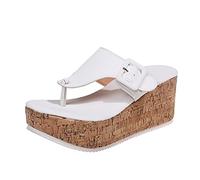 Tongs Femme Slippers Sandale Compensee Eté Espadrille Sandales Plates Fermé Devant Chaussures Compensées Fermées Tong Été Confortable À La Cheville Respirantes Flip Flop Cuir Blanc-ba Size 38