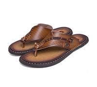 Tongs Hommes été Cuir Plage Sandales Confortables Piscine Chaussures(Size:42 EU,Color:Kaki)