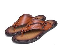 Tongs Hommes été Cuir Plage Sandales Confortables Piscine Chaussures(Size:45 EU,Color:Marron)