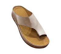 Tongs orthopédiques basses compensées pour femme - Correcteur d'oignon - Soutien de la voûte plantaire - Sandales de plage d'été en cuir synthétique - Sandales de marche à enfiler, rose gold, 40.5 EU