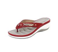 Tongs orthopédiques élégantes pour femme - En cuir synthétique - Pour l'été - Pantoufles orthopédiques - Pour les loisirs et la plage - Chaussures d'été légères, rouge, 36 EU