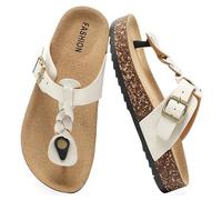Tongs plates décontractées pour enfants - Lit de pied en liège - Sandales d'été pour fille et garçon - Avec boucle réglable - Antidérapantes - Confortables - Unisexe, Blanc., 40 EU
