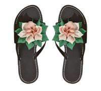 Tongs pour femme avec appliques décoratives à bout ouvert - Chaussures plates décontractées d'extérieur - Style bohème - Tongs de plage pour femme - Sandales plates rétro confortables pour femme, Noir