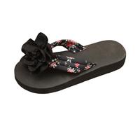Tongs pour femme avec fleurs - Sandales à plateforme - Légères et ouvertes sur le devant - Style bohème - Sandales de plage - Sandales de bain - Chaussures d'été, Noir , 38 EU