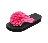 Tongs pour femme avec fleurs - Sandales légères ouvertes sur le devant - Style bohème - Sandales de plage - Sandales de bain - Chaussures d'été, Rose chaud, 38 EU