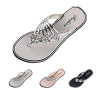 Tongs pour femme avec fleurs - Tongs plates pour femme - Sandales bohémiennes confortables - Sandales de plage tendance - Sandales de plage - Semelle solide - Respirantes - Chaussures de salle de bain