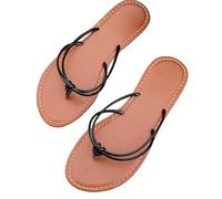 Tongs pour femme - Confortables - Pour la plage, les mariages - Sandales d'été - Chic - Double sangle - Tongs plates - Sandales mignonnes pour femme, Noir , 37.5/36 EU