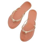 Tongs pour femme - Confortables - Pour la plage, les mariages - Sandales d'été - Chic - Double sangle - Tongs plates - Sandales mignonnes pour femme, doré, 4 UK 3X-Narrow