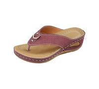 Tongs pour femme - En cuir synthétique - Avec support de la voûte plantaire - Sandales orthopédiques confortables - Antidérapantes - Pour l'été et la plage, Bordeaux, 41 EU