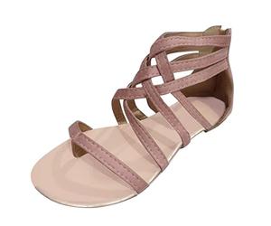 Tongs pour femme noires élégantes - Sandales d'été pour femme - Sandales d'été plates antidérapantes - Couleur unie - Semelle souple - Avec fermeture éclair - Sandales de plage respirantes, Rose, 41