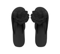 Tongs pour femme - Sandales de bain pour femme - Sandales d'été - Sandales à lanières - Sandales plates - Sandales de plage confortables et légères - Avec fleurs - Décor, Noir , 42 EU