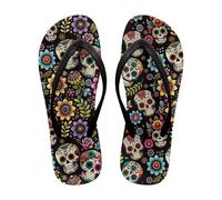 Tongs pour femme - Sandales de plage tendance - Tenues d'été - Essentiels de voyage hawaïen, Tête de mort en fleur., 38 EU