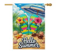 Tongs pour maison, hibiscus tropical, étoile de mer, toile de mer, bleu été, toile de jute double face, grand drapeau extérieur pour extérieur, terrasse, pelouse, entrée, camping, 71,1 x 101,6 cm