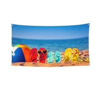 Tongs sur une plage de sable - Décoration d'intérieur - Grande bannière pour joyeux Noël - À suspendre pour les fêtes de fin d'année