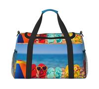 Tongs sur une plage de sable imprimé sac de nuit sac de week-end sac à main d'entraînement sac de yoga sac de sport sac de sport sac pour articles personnels pour audlts, Noir , Taille unique